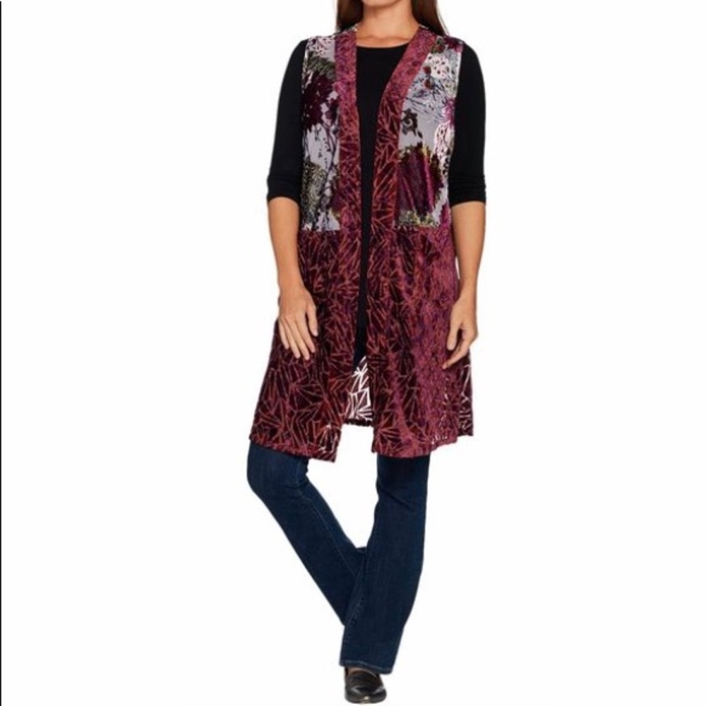 LOGO by Lori Goldstein LOGO Lavish burnout velvet duster vest